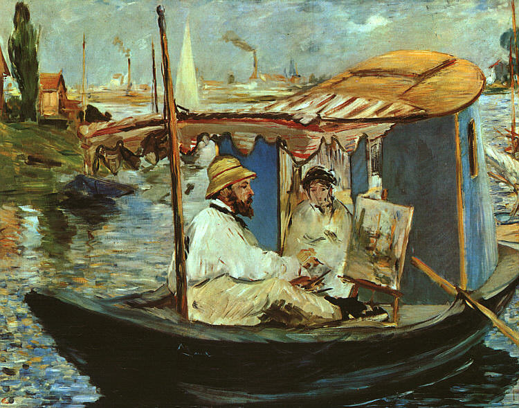 Monet in His Floating Studio by Edouard Manet