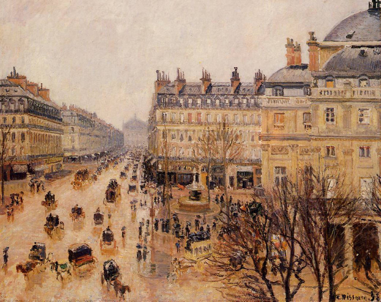 Place du Theatre Francais Rain Effect by Camille Pissarro